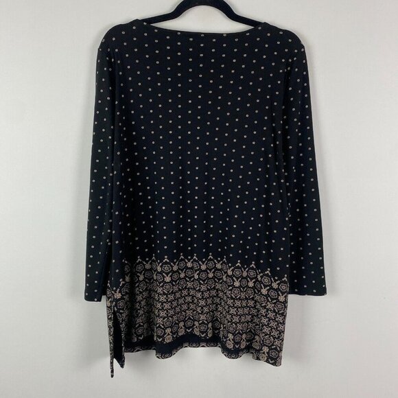 J Jill Black Ditsy Floral Bordered Hem Tunic Blouse Size XL Cotton Modal - Picture 6 of 10